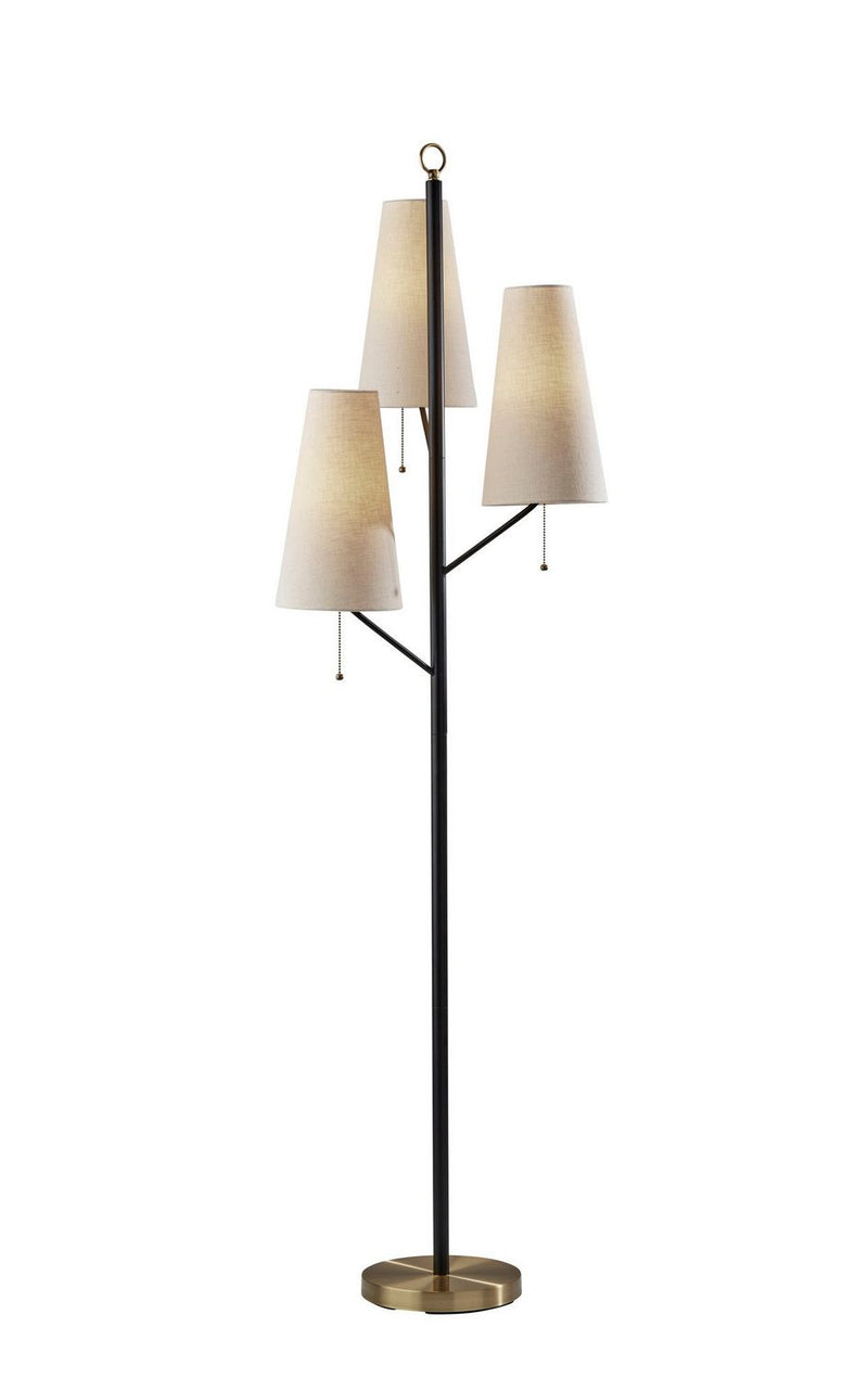 Adesso Home 4176-01 Three Light Floor Lamp, Black W. Antique Brass