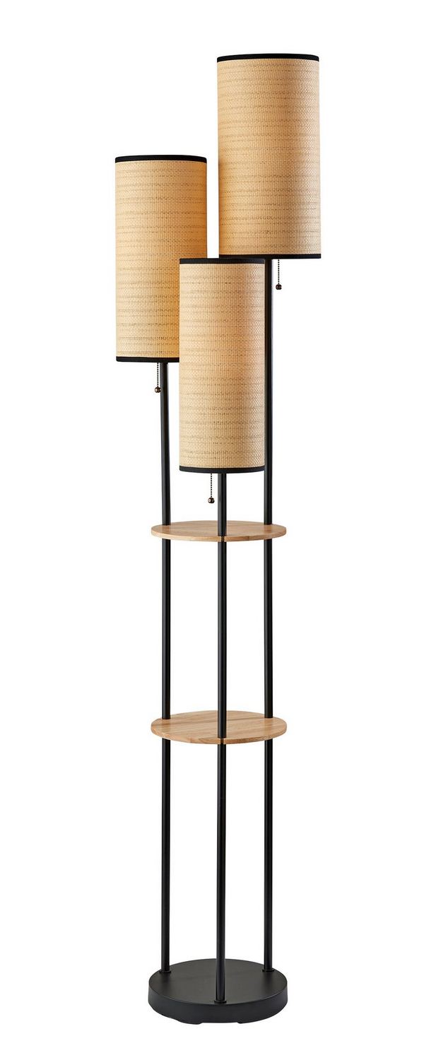 Adesso Home 4305-12 Three Light Floor Lamp, Black W. Natural Wood Shelves