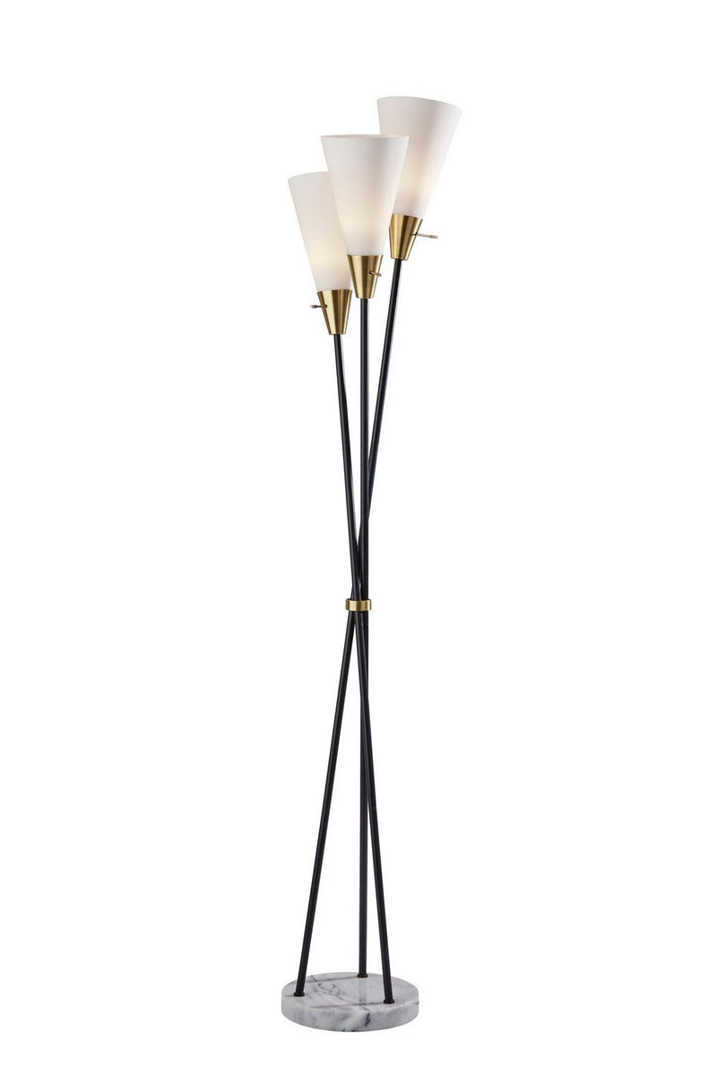 Adesso Home 4336-01 Three Light Torchiere, Black W. Antique Brass