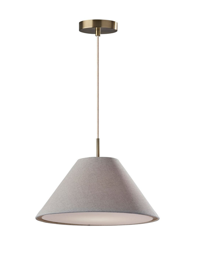 Adesso Home 5006-03 Pendant, Light Grey Textured Fabric & Antique Brass