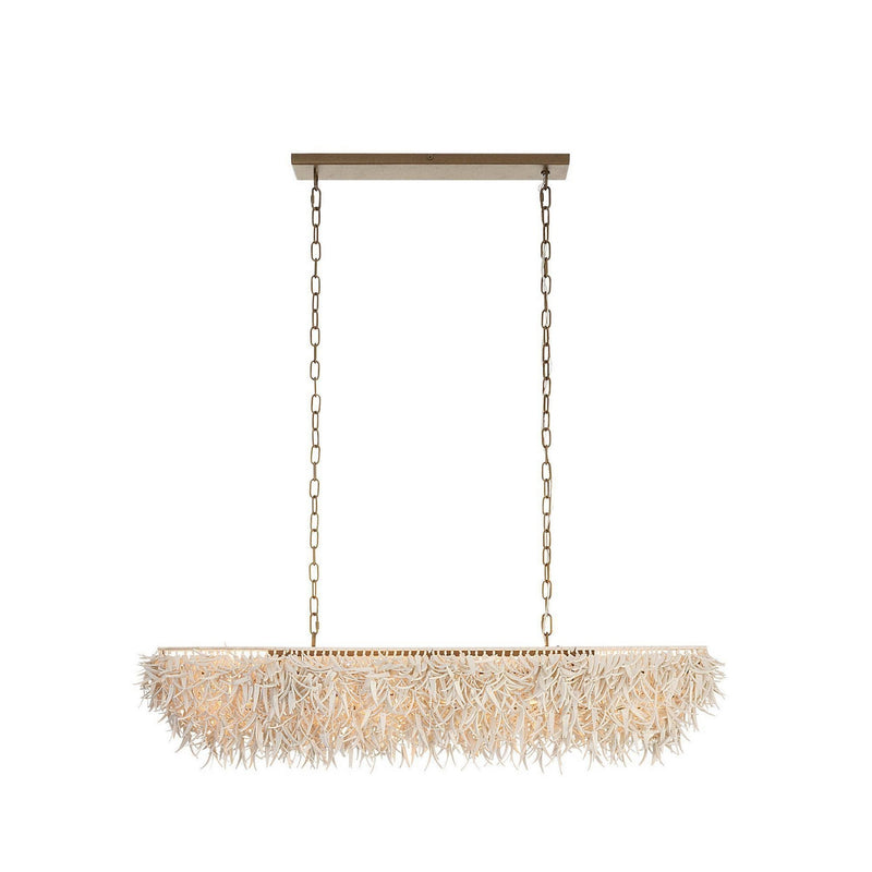 Arteriors DLS17 Six Light Linear Chandelier, Ivory/Antique Brass