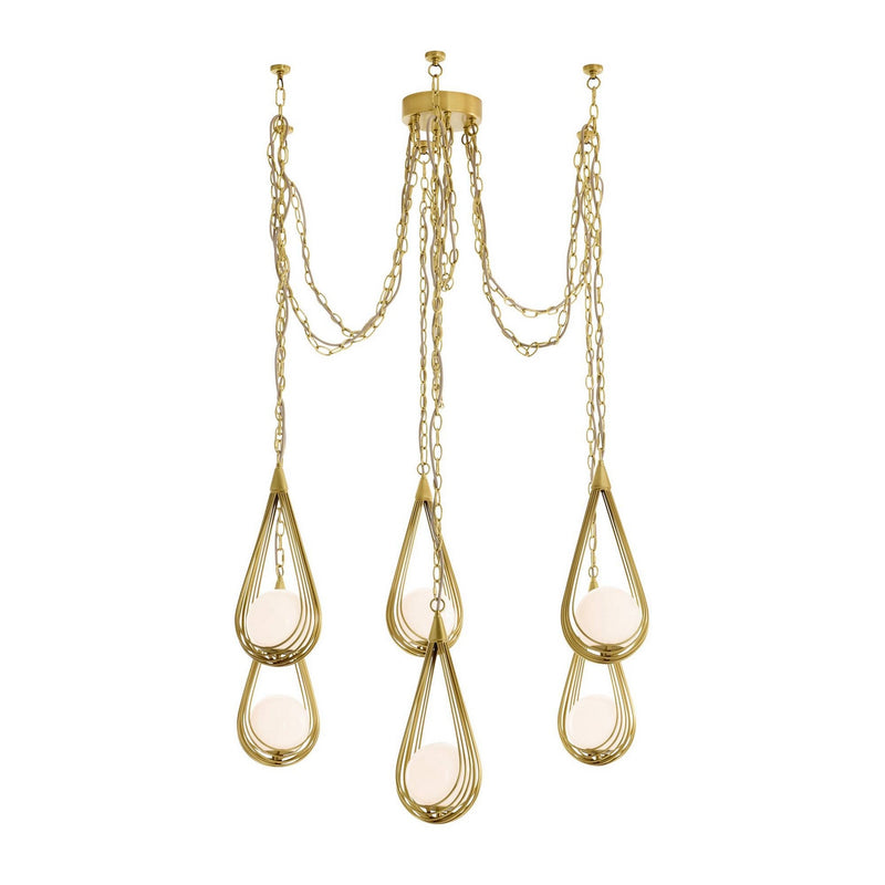 Arteriors DMC38 Six Light Chandelier, Antique Brass/Opal