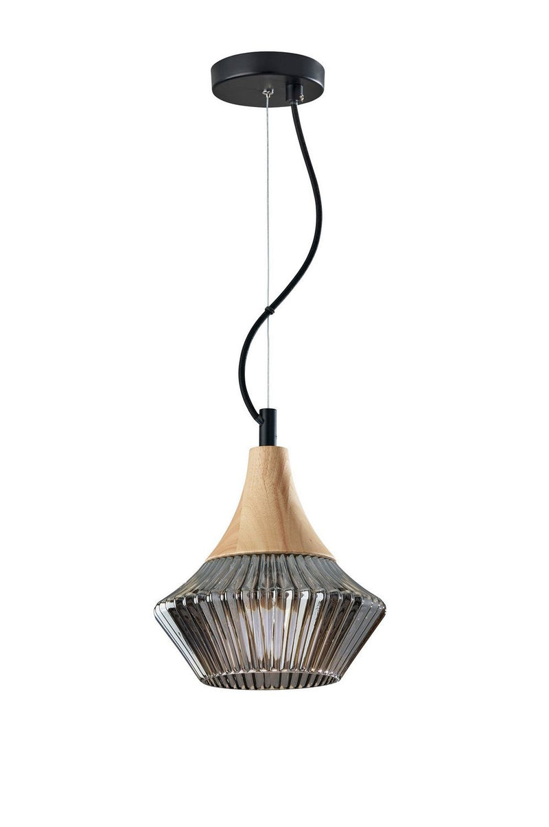 Adesso Home 6513-12 Pendant, Black & Natural Wood