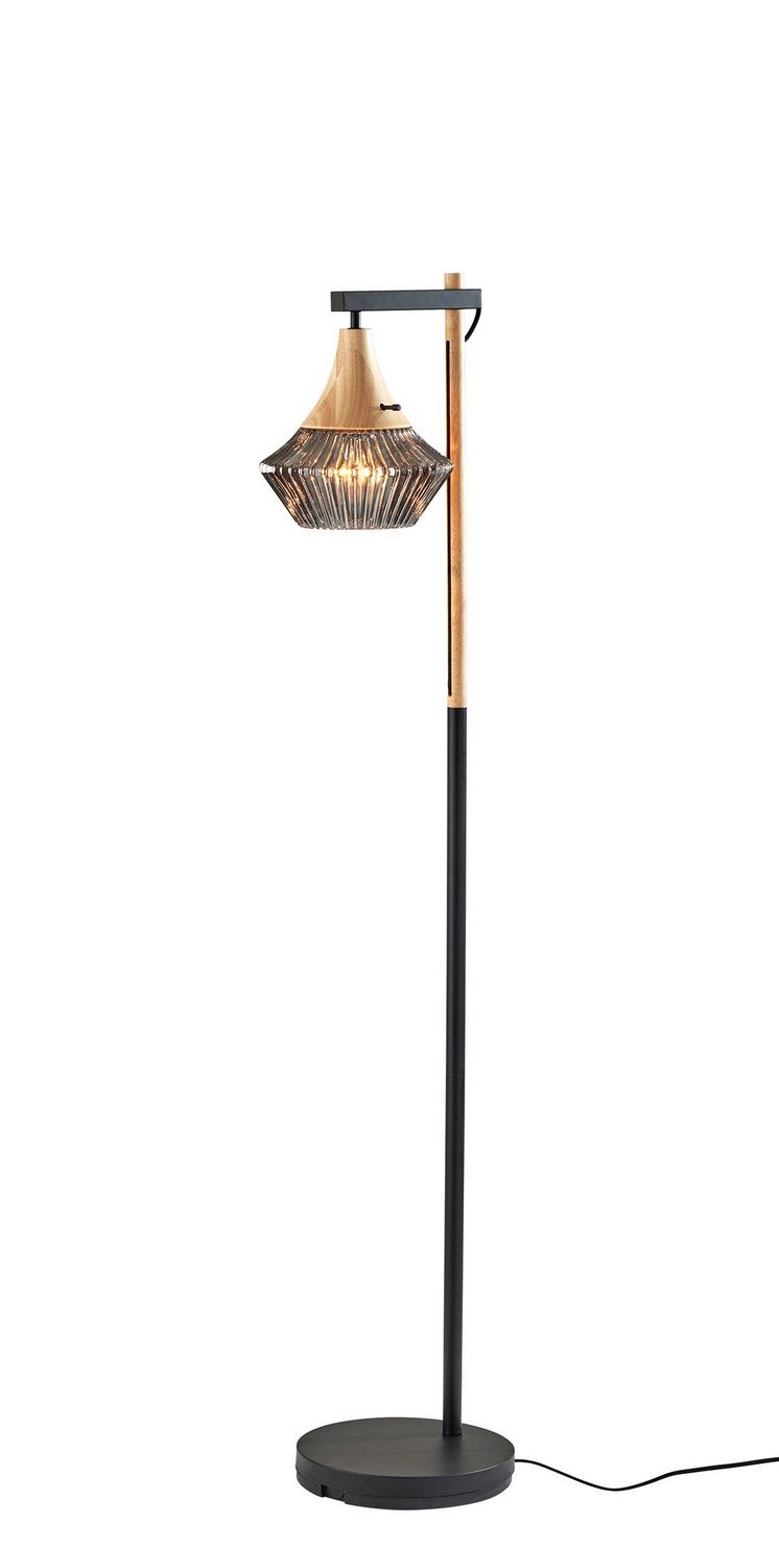 Adesso Home 6515-12 Floor Lamp, Black & Natural Wood