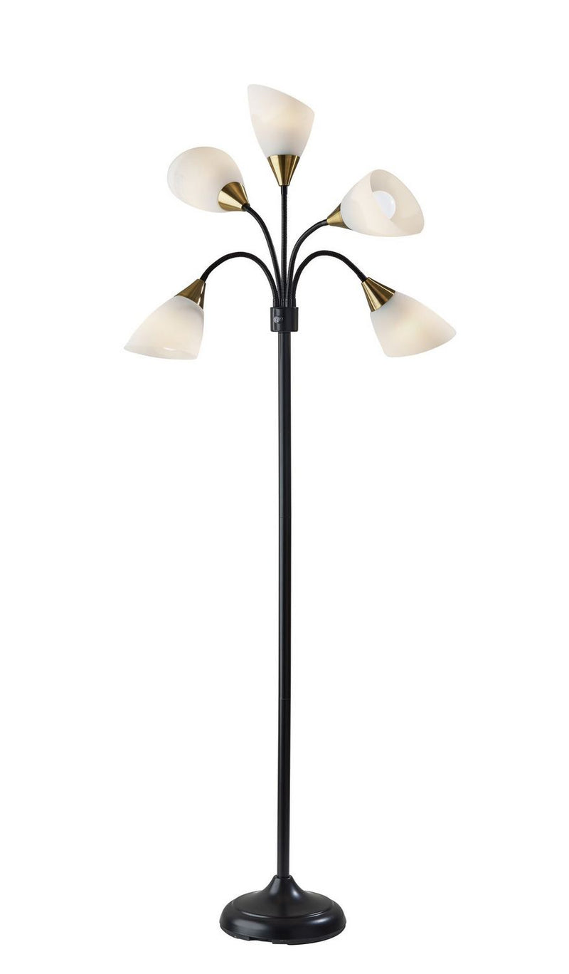 Adesso Home 7205-01 Five Light Floor Lamp, Black W. Antique Brass