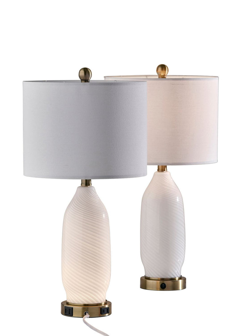 Adesso Home SL0374-02 2 Pc Table Lamp Pack, White Texture Glass, White Linen, Antique Brass