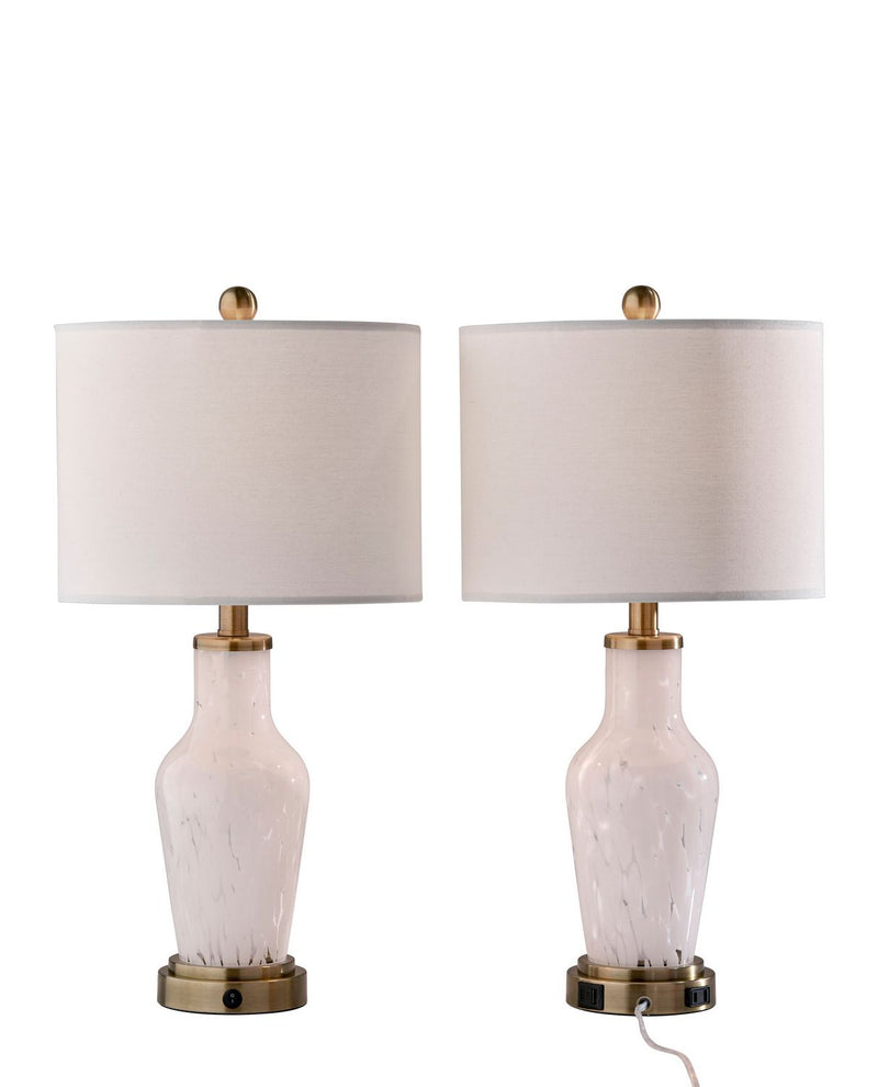 Adesso Home SL0375-02 2 Pc Table Lamp Pack, White Texture Glass, White Linen, Antique Brass