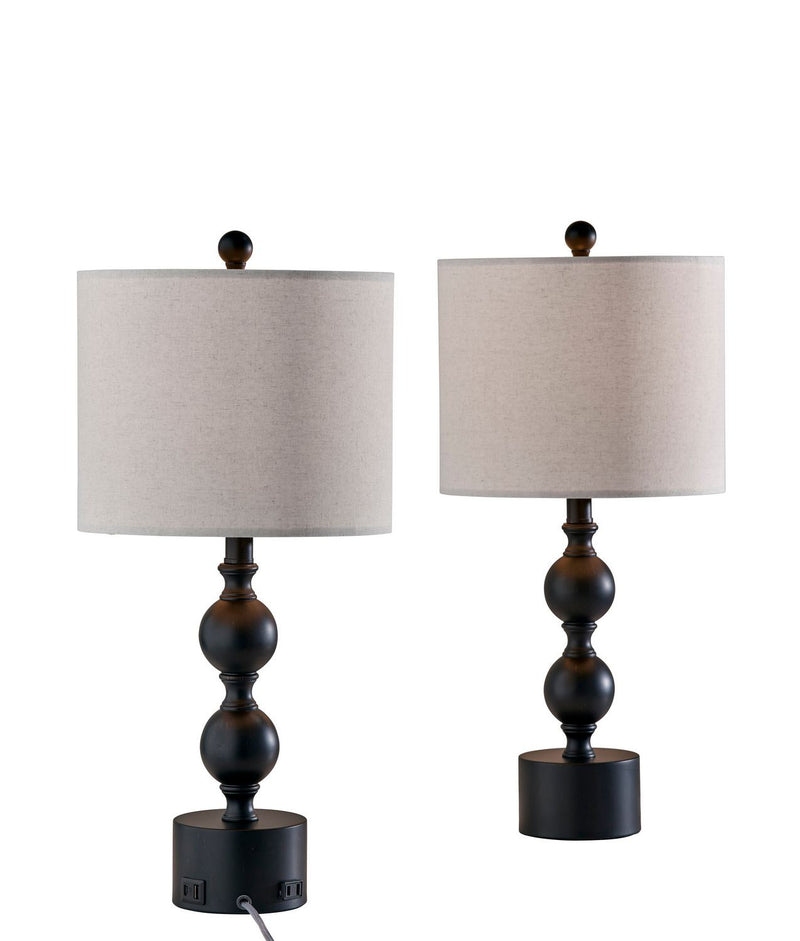 Adesso Home SL0376-01 2 Pc Table Lamp Pack, Black Finsh With Linen