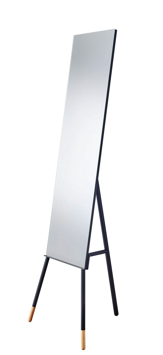 Adesso Home WK6287-01 Floor Mirror, Matte Black W. Natural Wood