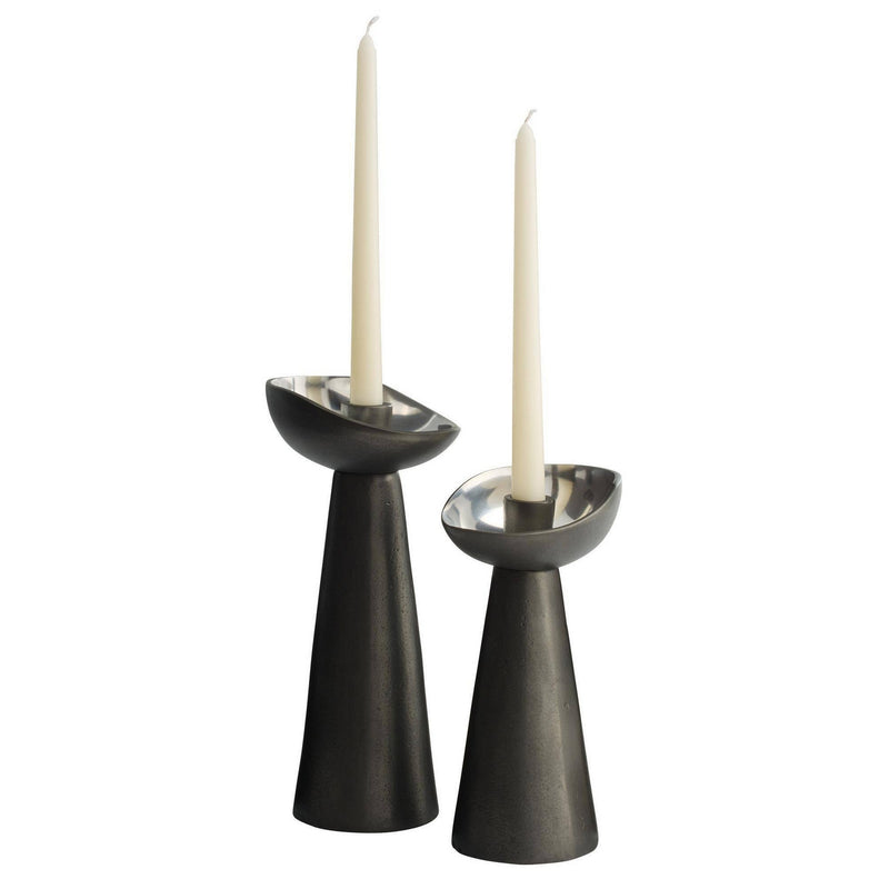 Arteriors ACI09 Candle Holders, Set of 2, Blackened/Polished Silver