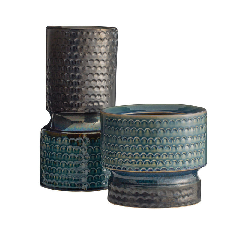 Arteriors AVC20 Vases, Set of 2, Gunmetal & Teal Reactive