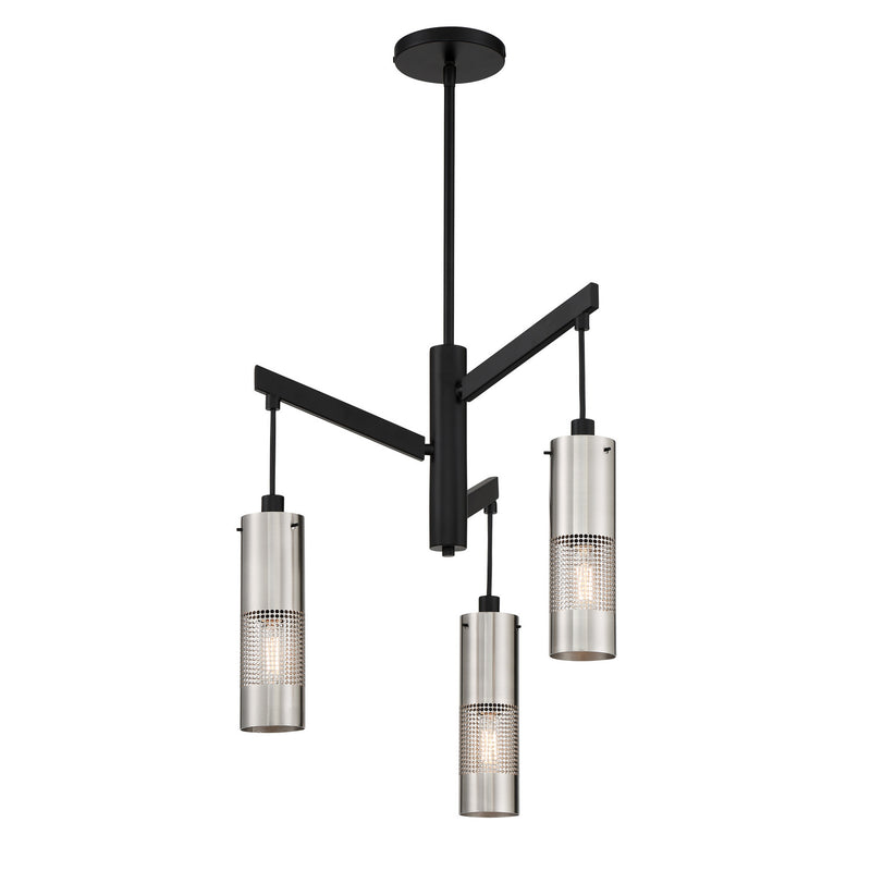 George Kovacs P1593-691 Three Light Chandelier, Brushed Nickel and Coal Highlights