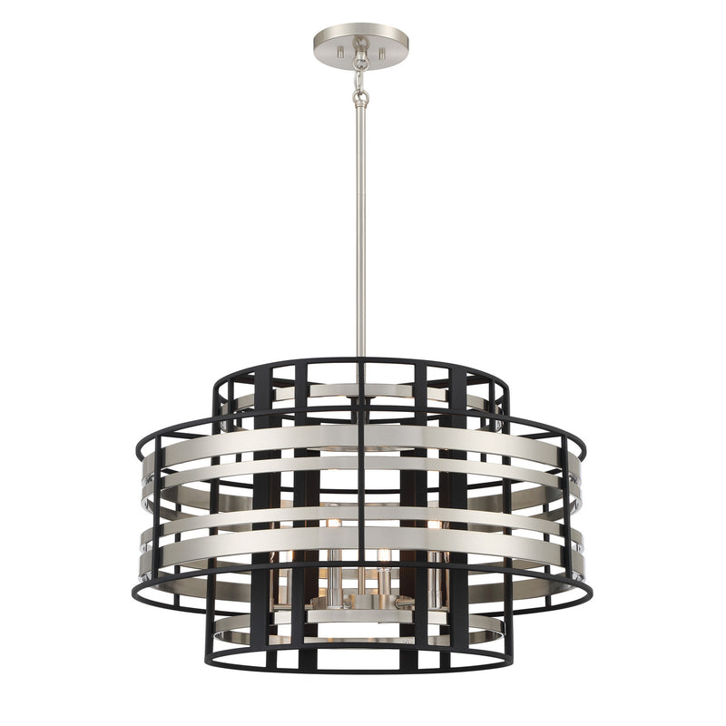 Metropolitan N7985-420 Six Light Pendant, Brushed Nickel With Sand Coal Highlights