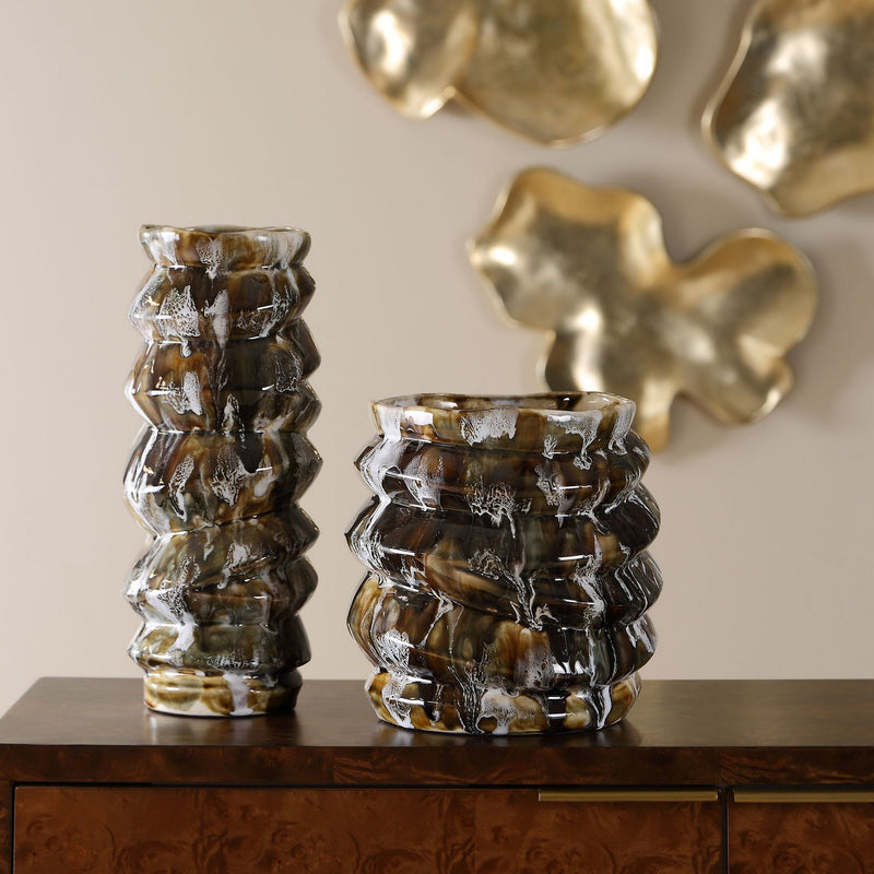 Uttermost 18394 Vases, S/2, Browns, Creams, And Deep Char Tones