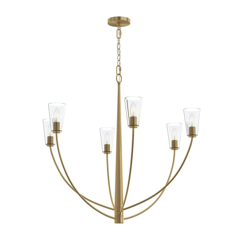 Progress Lighting P400455-191 Six Light Chandelier, Brushed Gold