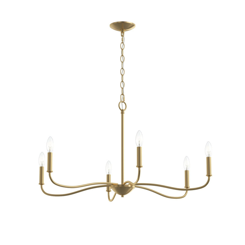 Progress Lighting P400463-191 Six Light Chandelier, Brushed Gold