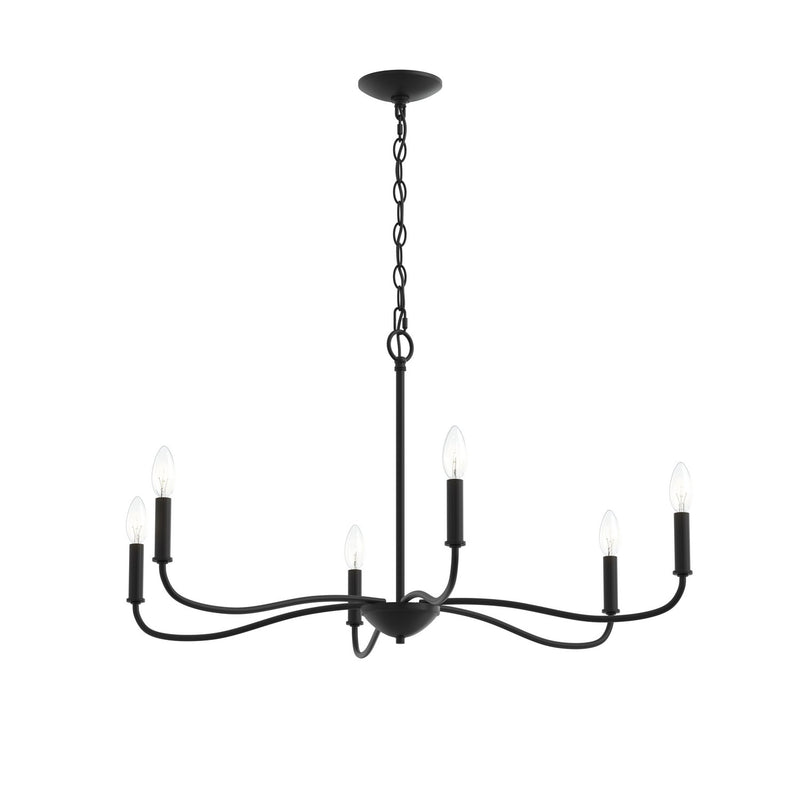 Progress Lighting P400463-31M Six Light Chandelier, Matte Black