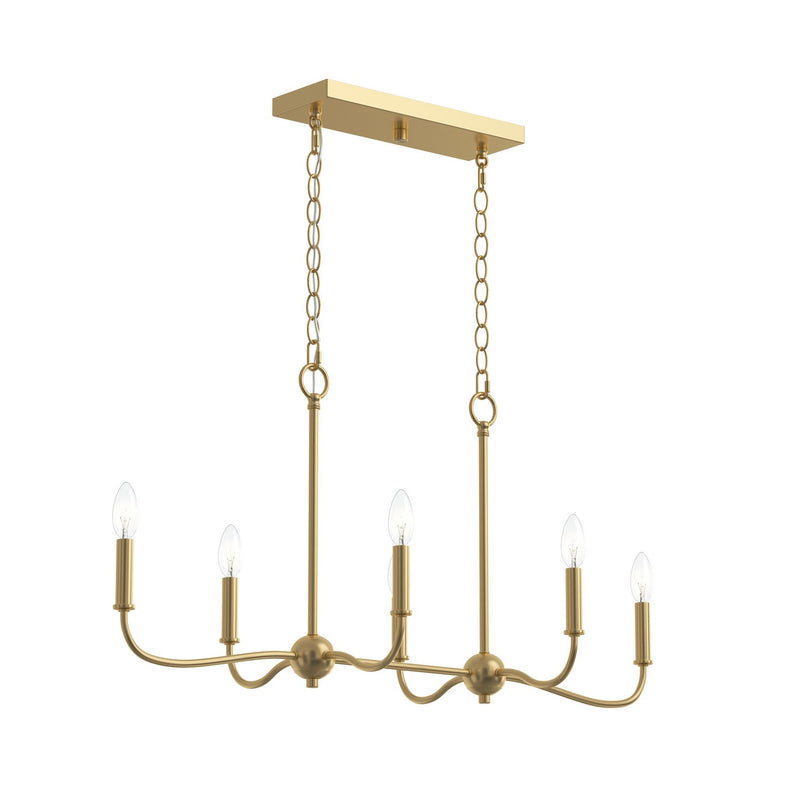 Progress Lighting P400466-191 Six Light Linear Chandelier, Brushed Gold