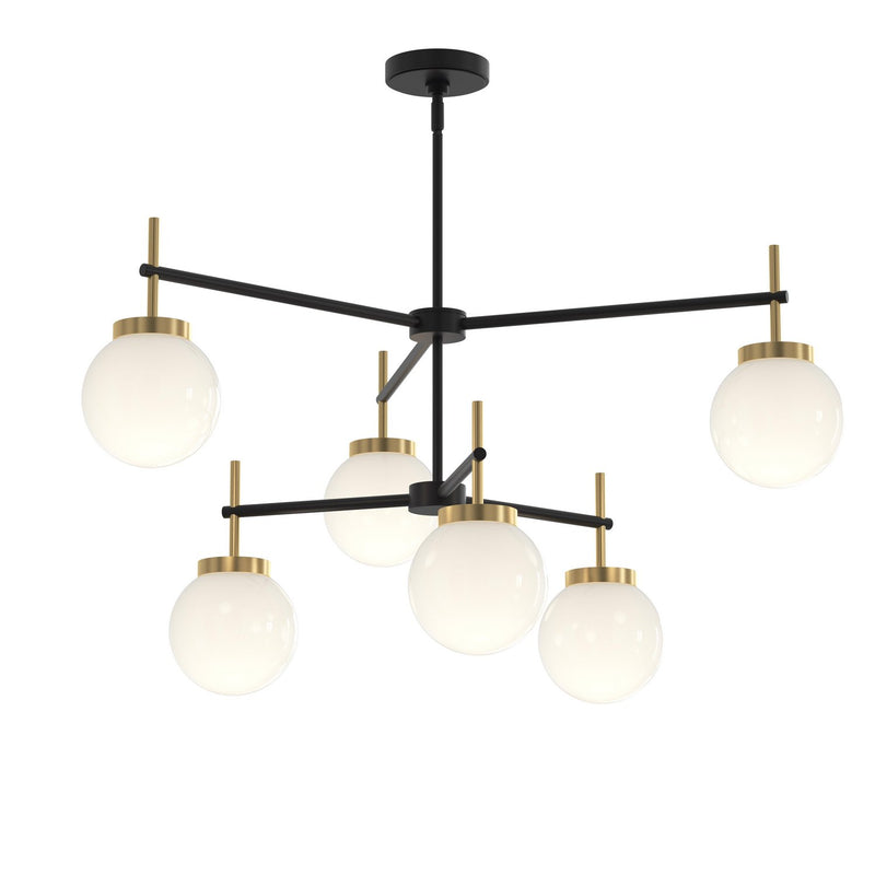 Progress Lighting P400470-319 Six Light Chandelier, Matte Black and Brushed Gold