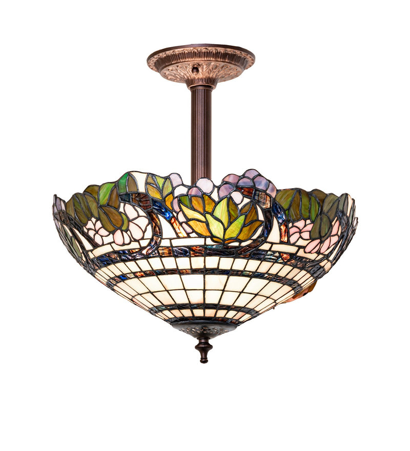 Meyda Tiffany 293536 Three Light Semi-Flush Mount, Mahogany Bronze