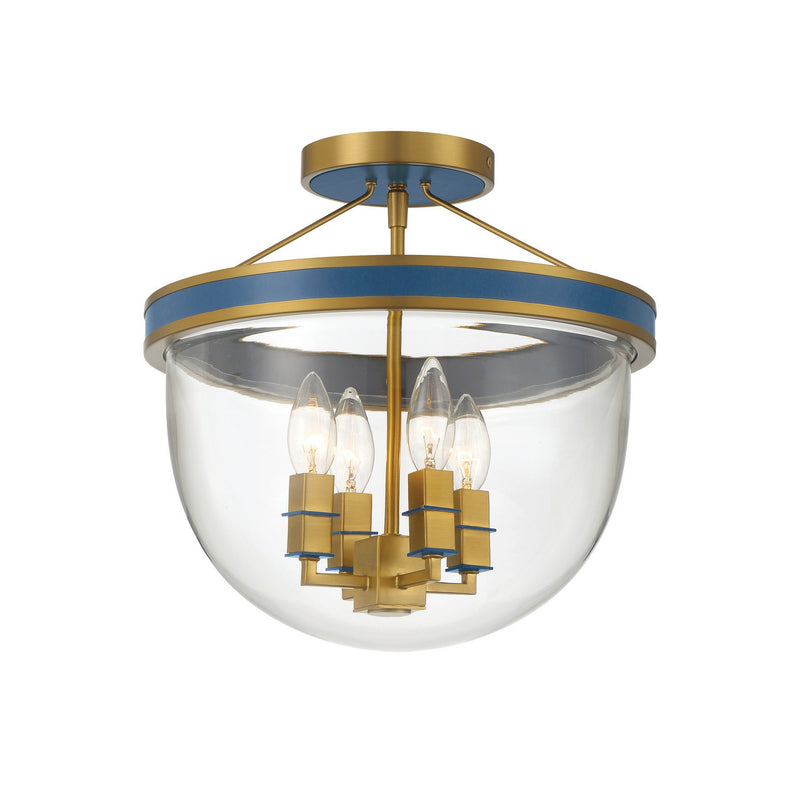 Crystorama HRK-2500-LG-NY Four Light Semi Flush Mount, Luxe Gold + Navy