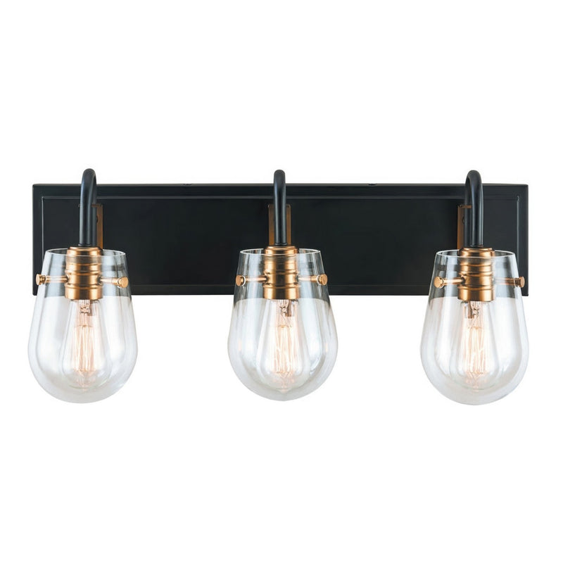 Varaluz V68041BKAGB Three Light Bath Vanity, Matte Black / Aged Brass