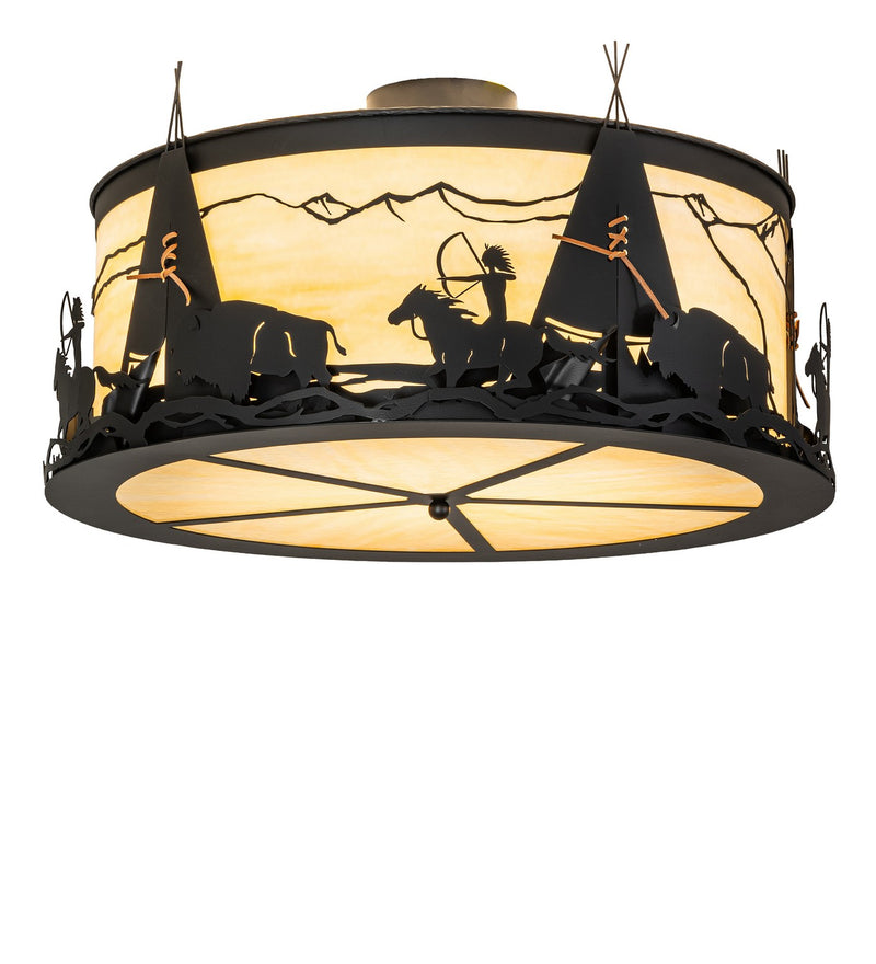 Meyda Tiffany 285425 Five Light Semi-Flush Mount, Black Satin Wrought Iron
