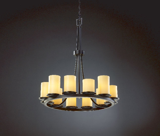 Justice Designs CNDL-8763-10-AMBR-MBLK 12 Light Chandelier, Matte Black