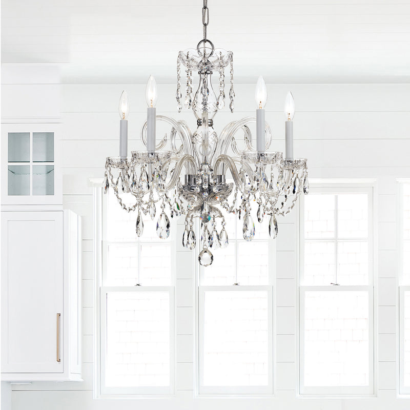 Crystorama 1005-CH-CL-SAQ Five Light Chandelier, Polished Chrome