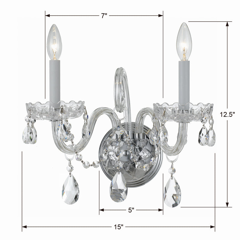 Crystorama 1032-CH-CL-S Two Light Wall Sconce, Polished Chrome