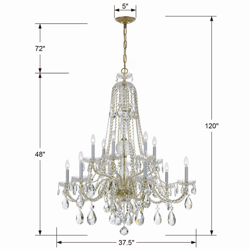 Crystorama 1112-PB-CL-S 12 Light Chandelier, Polished Brass
