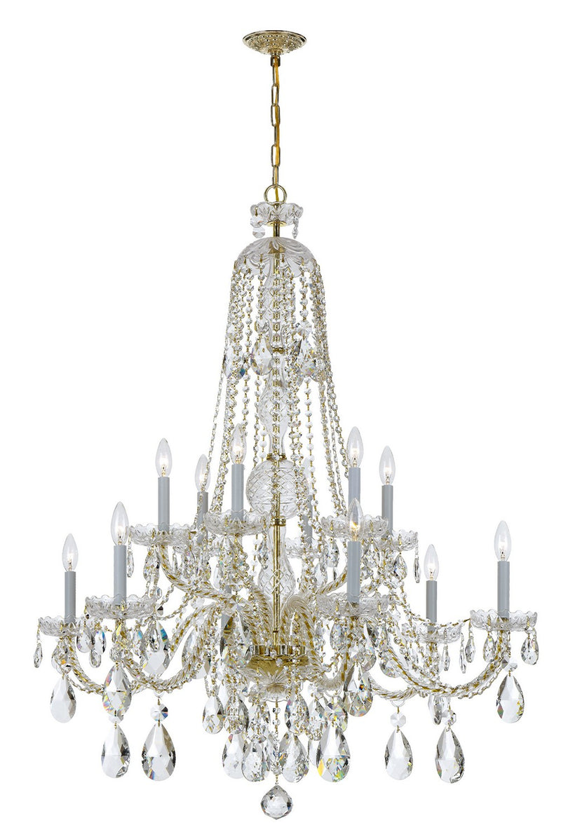Crystorama 1112-PB-CL-SAQ 12 Light Chandelier, Polished Brass