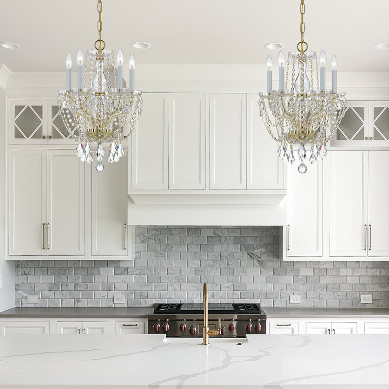 Crystorama 1129-PB-CL-MWP Five Light Mini Chandelier, Polished Brass