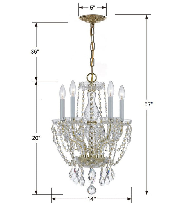 Crystorama 1129-PB-CL-SAQ Five Light Mini Chandelier, Polished Brass