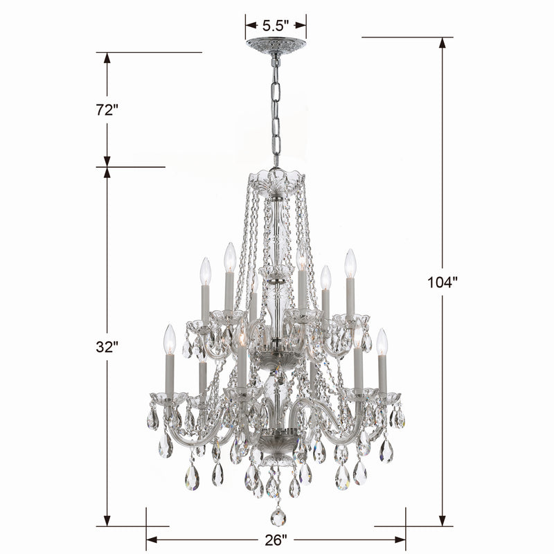Crystorama 1137-CH-CL-S 12 Light Chandelier, Polished Chrome
