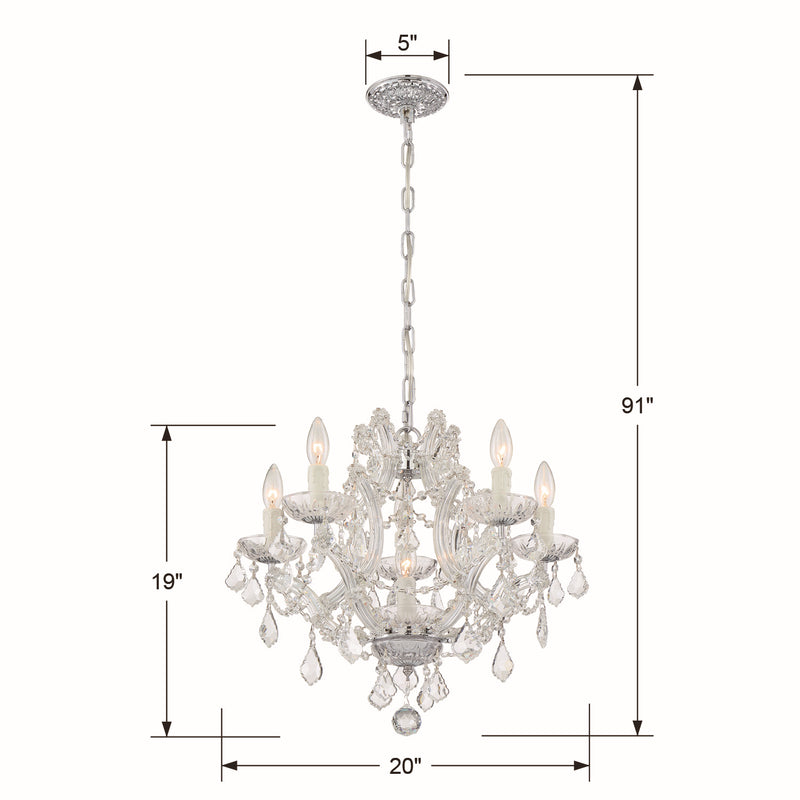 Crystorama 4405-CH-CL-SAQ Six Light Mini Chandelier, Polished Chrome