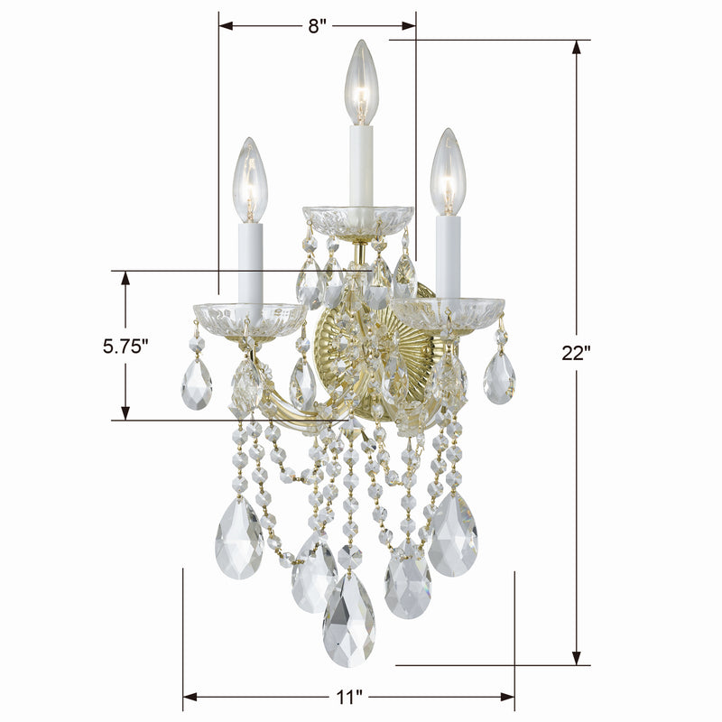 Crystorama 4423-GD-CL-SAQ Three Light Wall Sconce, Gold
