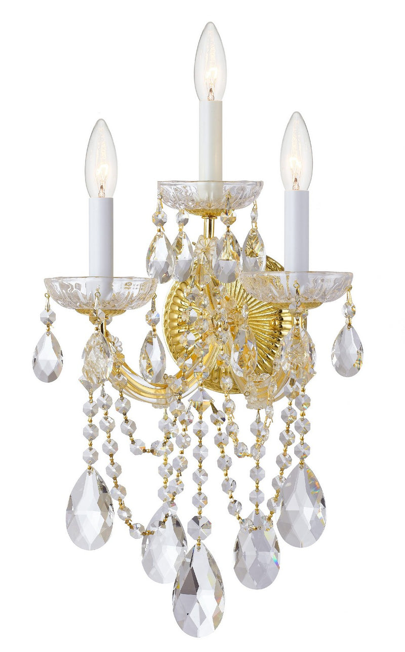 Crystorama 4423-GD-CL-SAQ Three Light Wall Sconce, Gold
