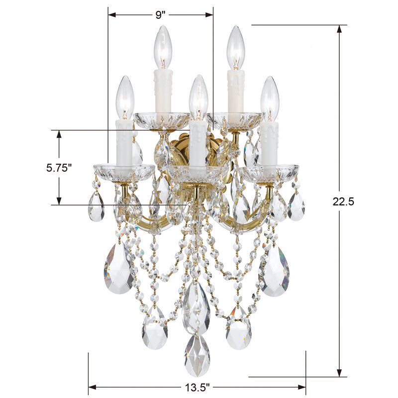 Crystorama 4425-GD-CL-SAQ Five Light Wall Sconce, Gold