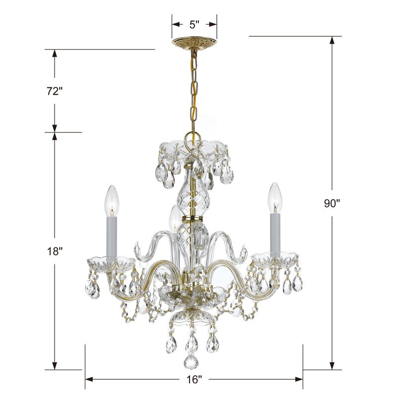 Crystorama 5044-PB-CL-SAQ Three Light Mini Chandelier, Polished Brass