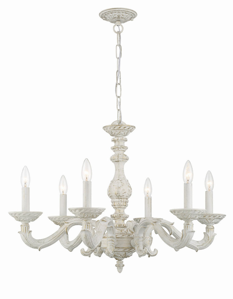 Crystorama 5126-AW Six Light Chandelier, Antique White