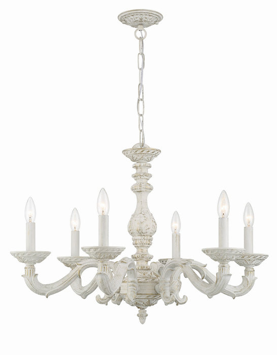 Crystorama 5126-AW Six Light Chandelier, Antique White