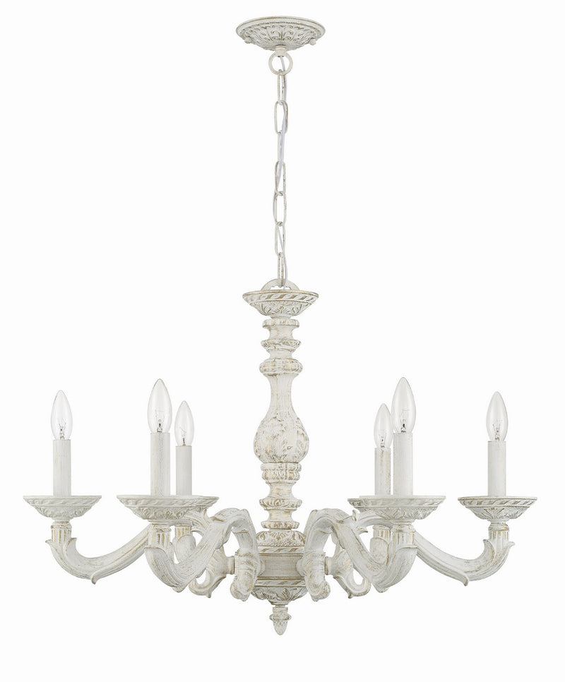 Crystorama 5126-AW Six Light Chandelier, Antique White