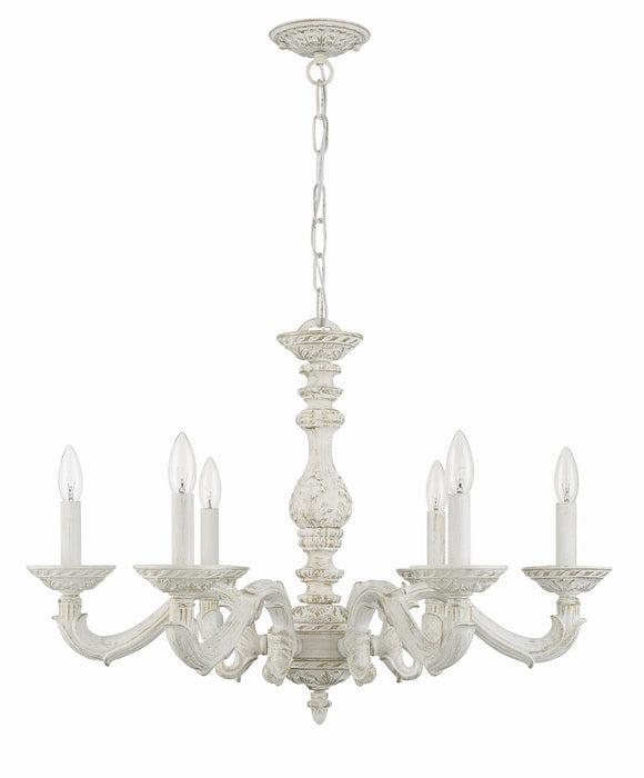 Crystorama 5126-AW Six Light Chandelier, Antique White