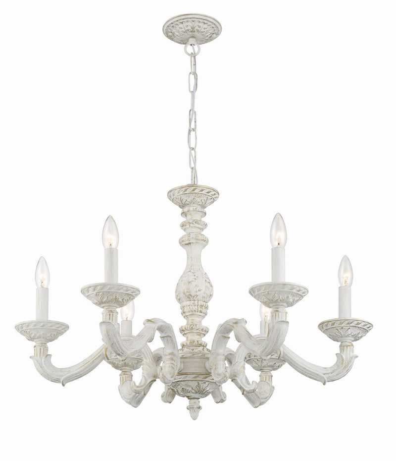Crystorama 5126-AW Six Light Chandelier, Antique White
