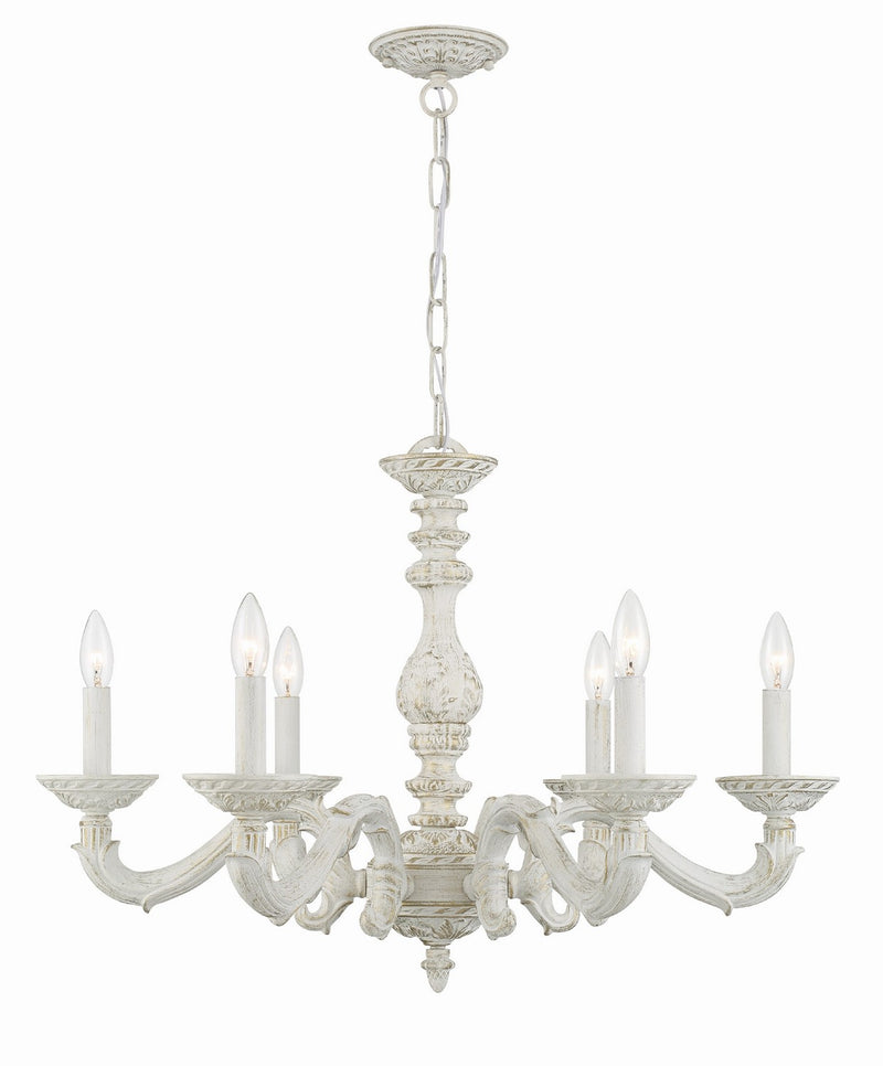 Crystorama 5126-AW Six Light Chandelier, Antique White