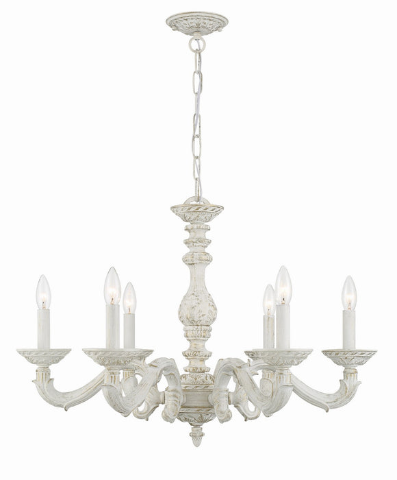 Crystorama 5126-AW Six Light Chandelier, Antique White