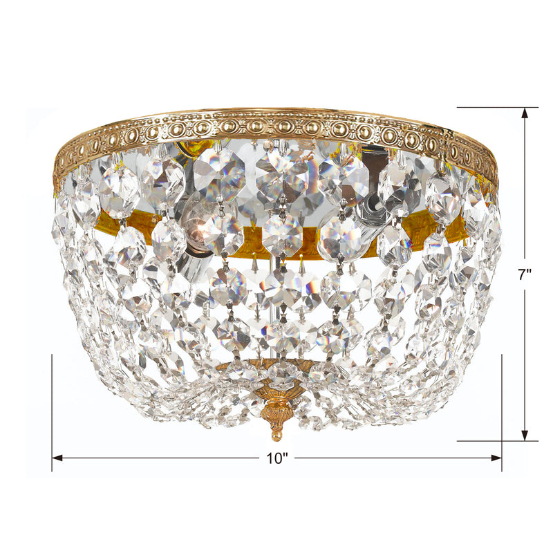 Crystorama 710-OB-CL-SAQ Two Light Flush Mount, Olde Brass