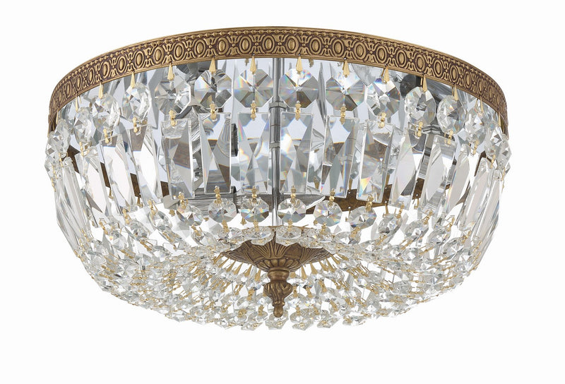Crystorama 714-OB-CL-MWP Three Light Flush Mount, Olde Brass
