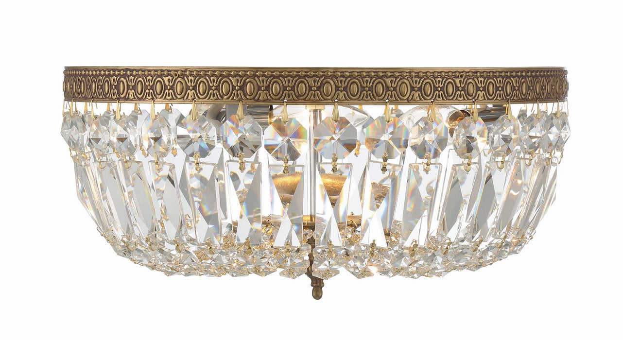 Crystorama 714-OB-CL-MWP Three Light Flush Mount, Olde Brass